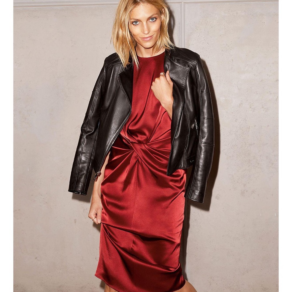 Donna Karan red silk twist front dress